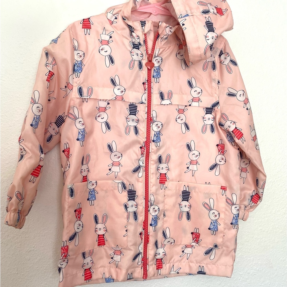 Pink kids jacket lightweight with bunny design